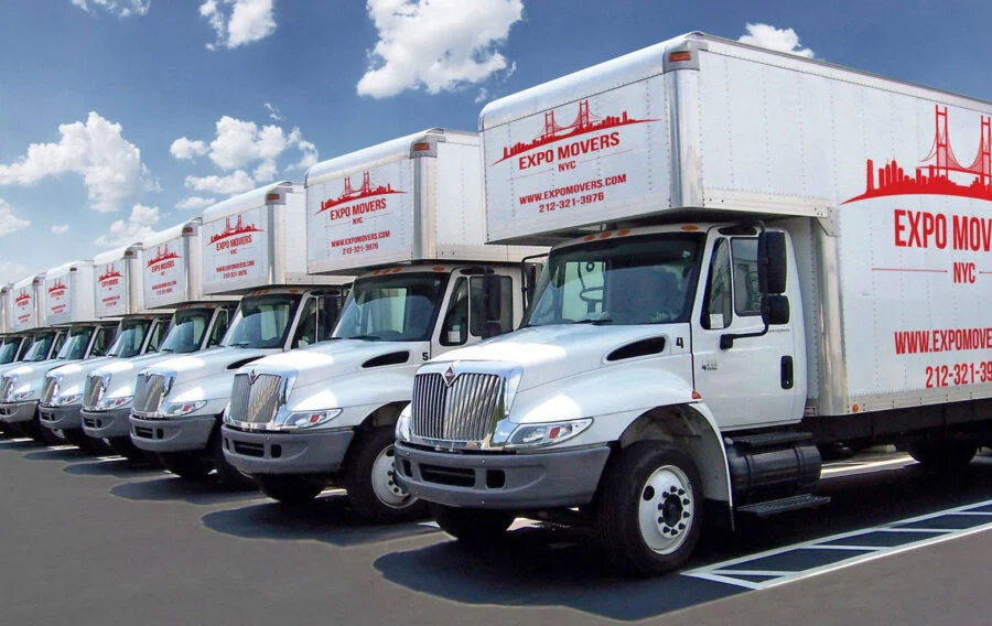 expo movers trucks in line
