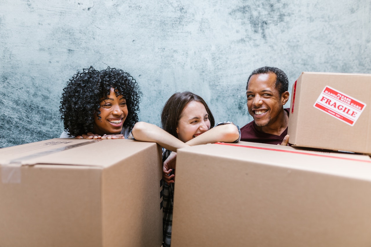 moving boxes and friends